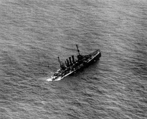 Ostfriesland sinking by the stern. Photo from the US National Archives.