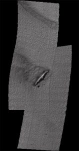 Multibeam overview of U-352 wreck site. 1m resolution.