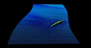 U-352 wreck. 3D perspective of raw multibeam soundings.