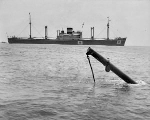 The Japanese freighter Sakito Maru standing by the wreck of the Olympic II. Photo courtesy of Steve Lawson.